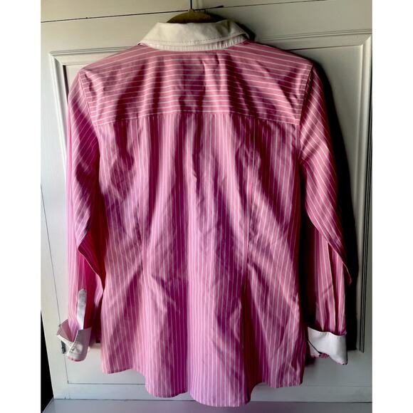 Brooks Brothers 1818 Women’s Size 4 Shirt Pink White Striped Non-Iron Fitted - Picture 6 of 9